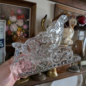 Fitz & Floyd Christmas Santa Crystal Sleigh Dish 8.25" Holiday Decor Vintage MCM